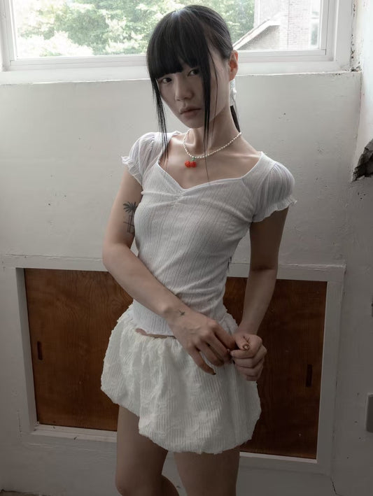 方領領花邊短袖 Square Collar Short Sleeves