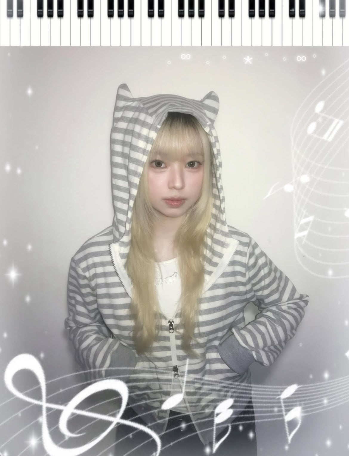 貓耳條紋雙拉鍊外套 Cat Ear Stripe Double Zip Jacket