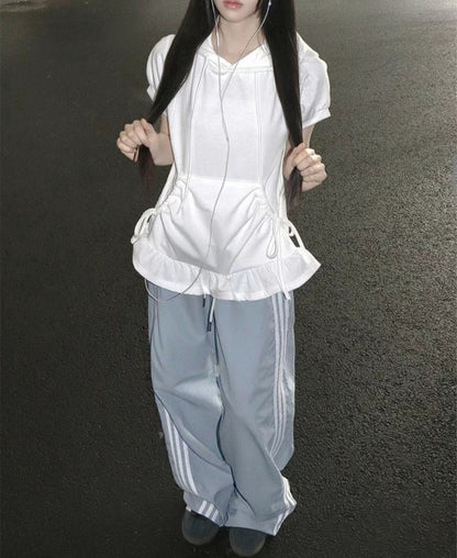 連帽荷葉邊裙擺短袖 Hooded T-shirt with Ruffle Skirt Hem