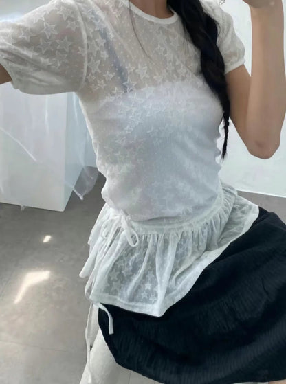 星星蕾絲透膚短袖罩衣 Star Lace Sheer Short Sleeve Top