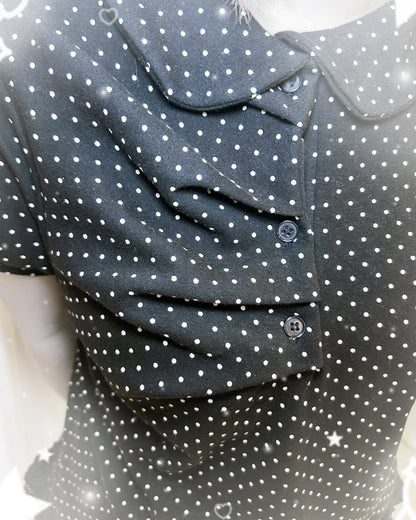 復古娃娃領波點皺摺短袖 Doll Collar Polka Dot Ruffled Short Sleeve Top