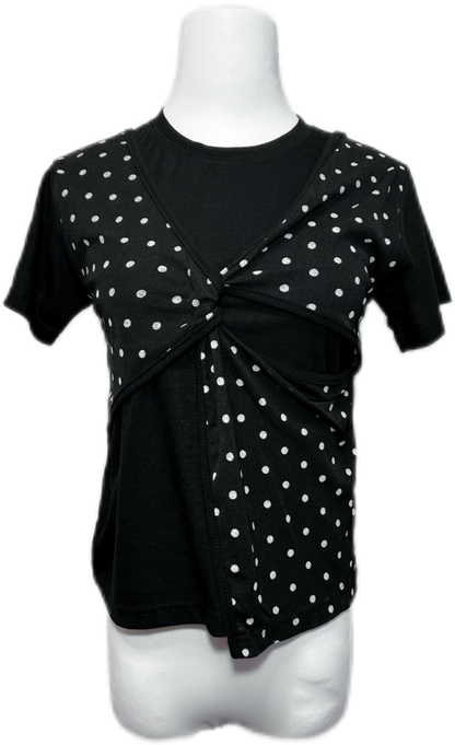 復古波點假兩件短袖 Polka Dot Faux Two-Piece Short Sleeve Top