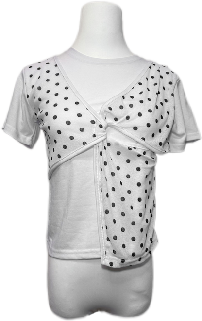 復古波點假兩件短袖 Polka Dot Faux Two-Piece Short Sleeve Top