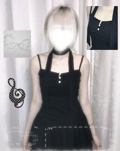 星星鈕扣掛頸裙擺吊帶 Star Button Halter Neck Vest