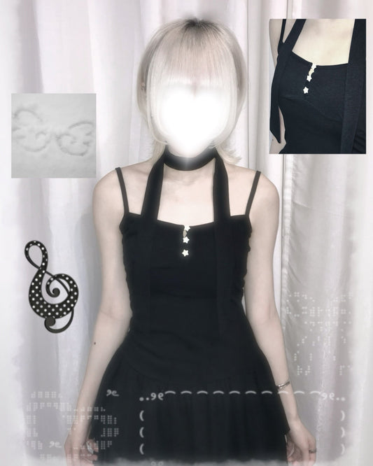 星星鈕扣掛頸裙擺吊帶 Star Button Halter Neck Vest