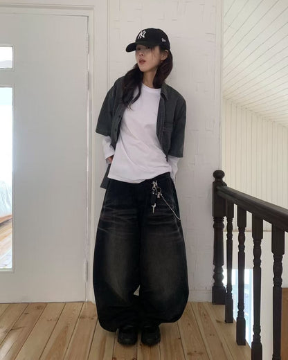 【Unisex】彎刀牛仔寬褲 Denim Wide Pants