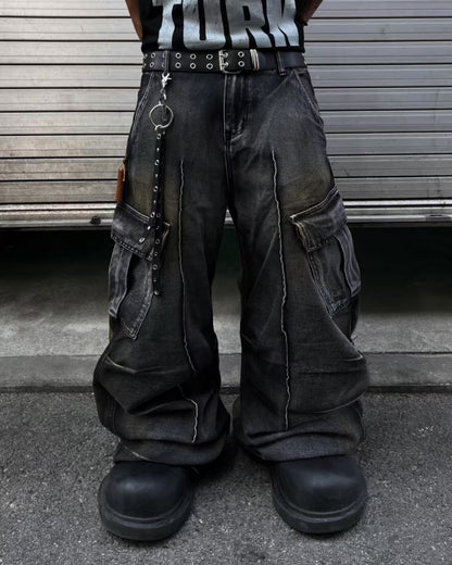 【Unisex】重工水洗牛仔寬褲  Washed Denim Baggy Jeans