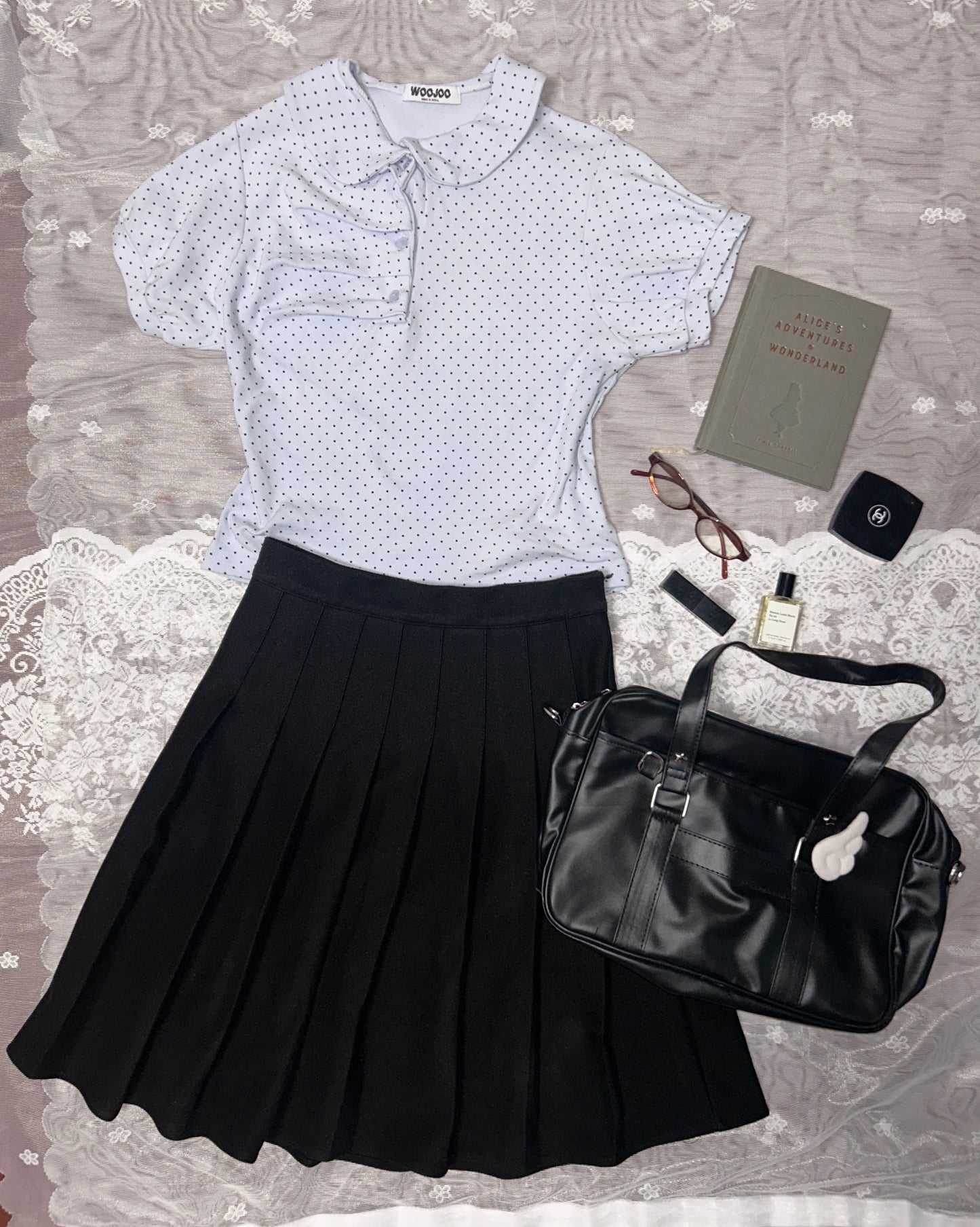 復古娃娃領波點皺摺短袖 Doll Collar Polka Dot Ruffled Short Sleeve Top