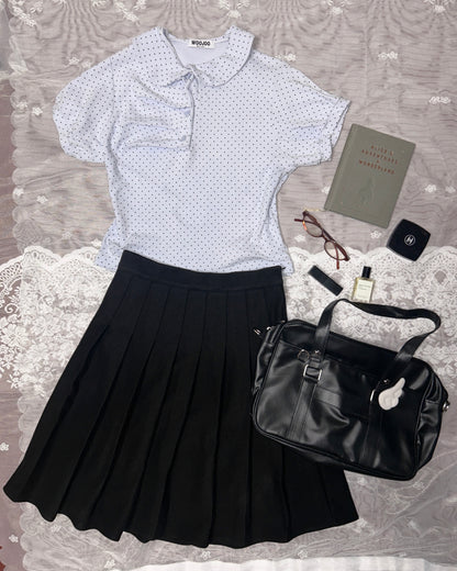 復古娃娃領波點皺摺短袖 Doll Collar Polka Dot Ruffled Short Sleeve Top