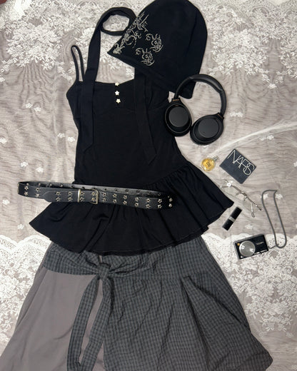 星星鈕扣掛頸裙擺吊帶 Star Button Halter Neck Vest