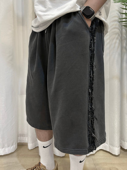 【Unisex】牛仔毛邊五分棉褲 Denim Raw Edge Cotton Trousers