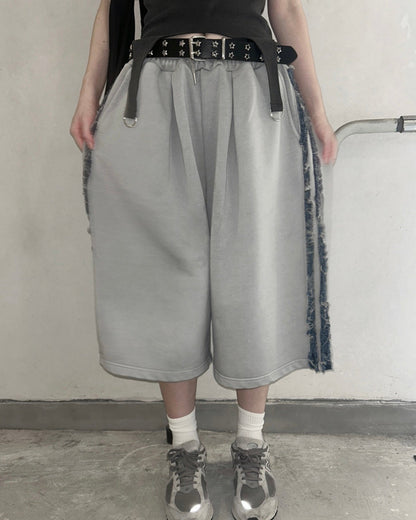 【Unisex】牛仔毛邊五分棉褲 Denim Raw Edge Cotton Trousers