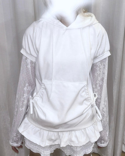 連帽荷葉邊裙擺短袖 Hooded T-shirt with Ruffle Skirt Hem