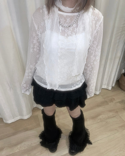 星星蕾絲透膚長袖上衣 Star Lace Sheer Long Sleeve Top