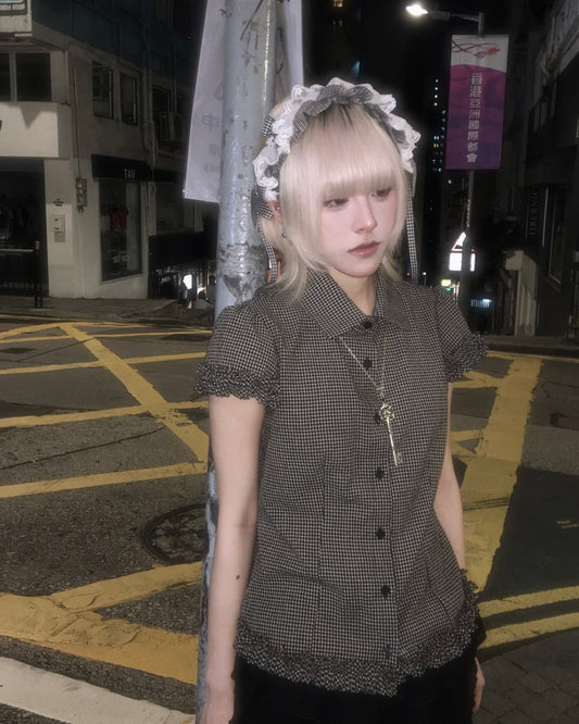 古早風黑色格仔襯衫 Vintage Black Checkered Shirt