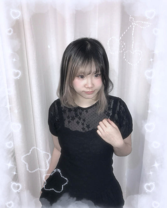 星星蕾絲透膚短袖罩衣 Star Lace Sheer Short Sleeve Top