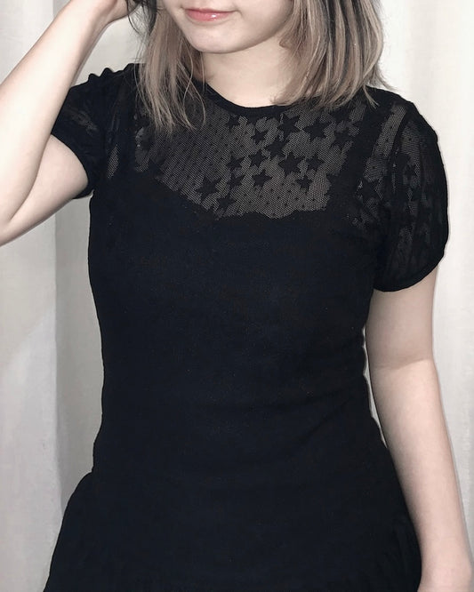 星星蕾絲透膚短袖罩衣 Star Lace Sheer Short Sleeve Top