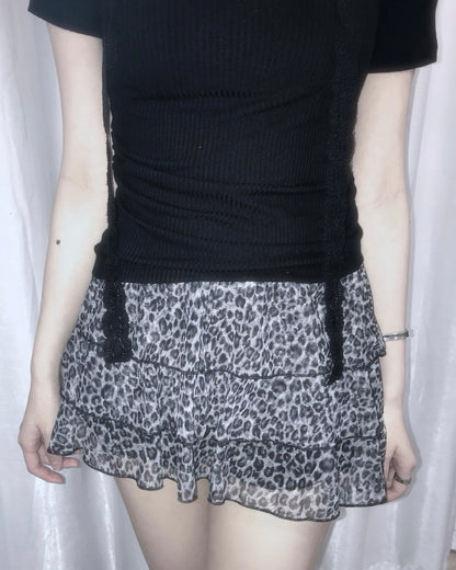 豹紋蛋糕短裙 Leopard Print Layered Cake Skirt