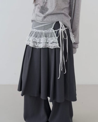 蕾絲木耳邊疊穿裙擺 Lace ruffled layered skirt