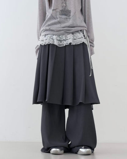 蕾絲木耳邊疊穿裙擺 Lace ruffled layered skirt