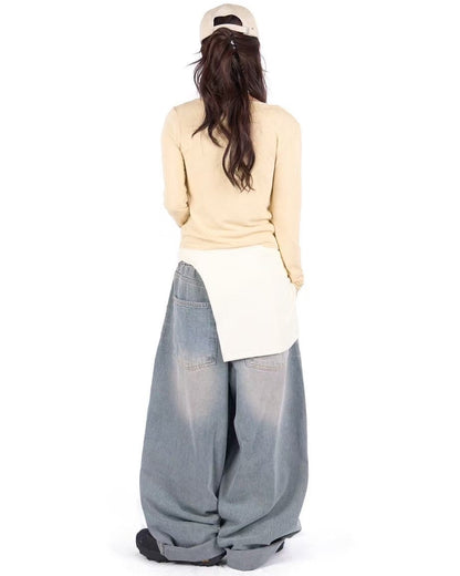 【Unisex】彎刀牛仔寬褲 Denim Wide Pants