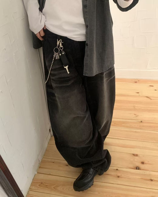 【Unisex】彎刀牛仔寬褲 Denim Wide Pants