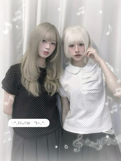 復古娃娃領波點皺摺短袖 Doll Collar Polka Dot Ruffled Short Sleeve Top