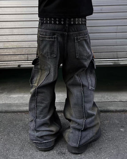 【Unisex】重工水洗牛仔寬褲  Washed Denim Baggy Jeans