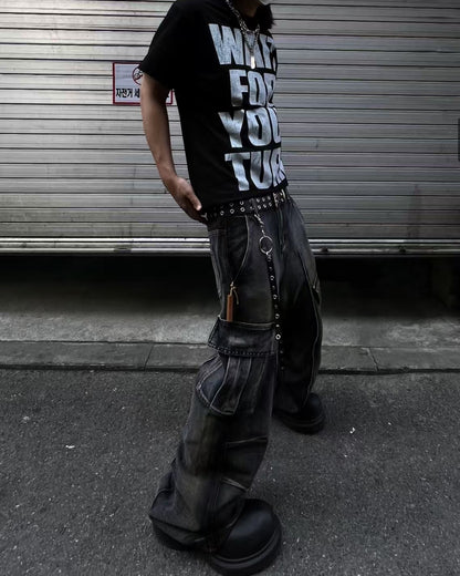 【Unisex】重工水洗牛仔寬褲  Washed Denim Baggy Jeans