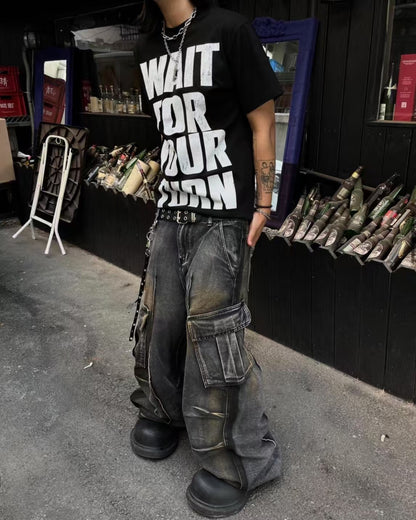 【Unisex】重工水洗牛仔寬褲  Washed Denim Baggy Jeans