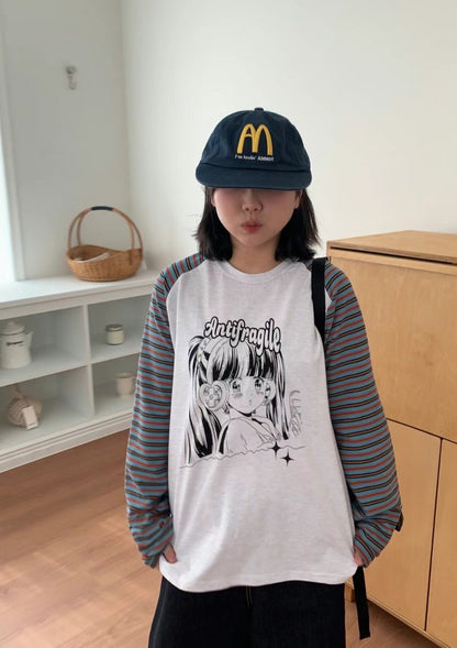 少女印花條紋長袖 Girls Print Striped Long Sleeves