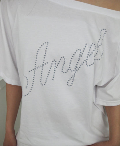 Angel印花露肩上衣 Angel Print Off-Shoulder Top