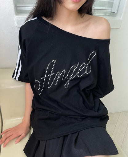 Angel印花露肩上衣 Angel Print Off-Shoulder Top