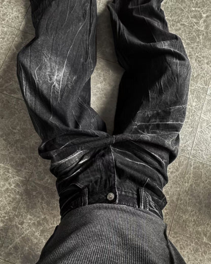 【Unisex】黑色水洗牛仔寬褲 Black Washed Denim Wide Pants