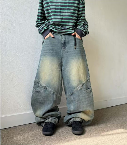 【Unisex】雙重口袋牛仔寬褲 Double Pocket Beggy Jeans