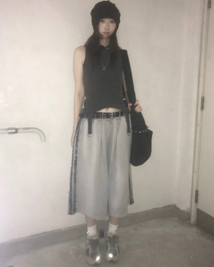 【Unisex】牛仔毛邊五分棉褲 Denim Raw Edge Cotton Trousers