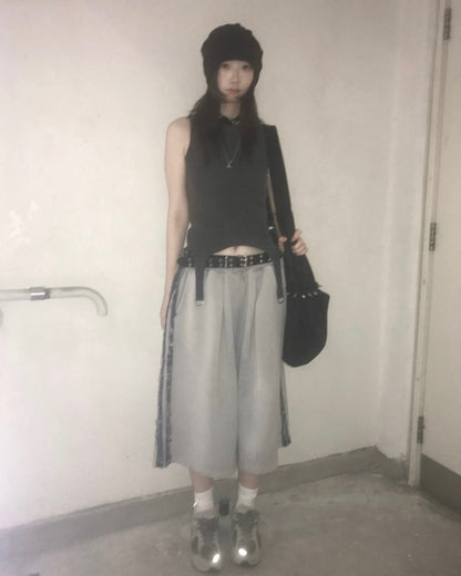 純色金屬扣下襬修身背心 Metal Buckle Hem Fitted Tank Top