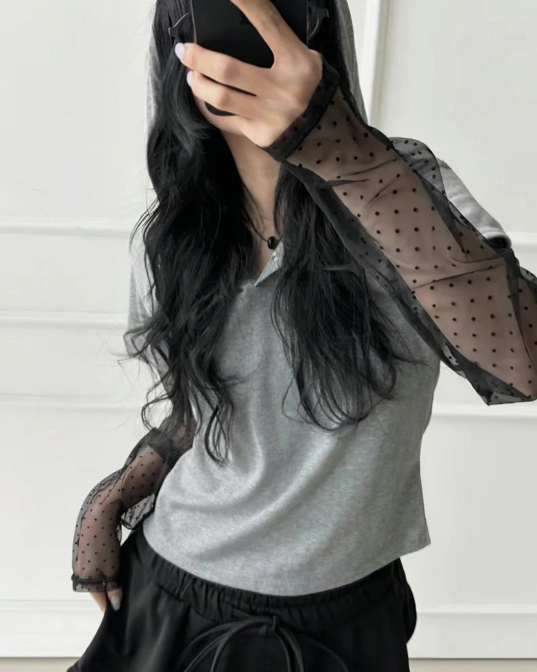 假兩件蕾絲打底短袖衛衣 Mock Two-piece Lace Bottom Short-sleeved Sweatshirt