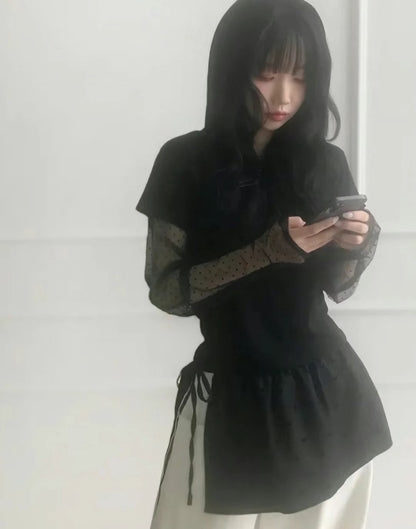 假兩件蕾絲打底短袖衛衣 Mock Two-piece Lace Bottom Short-sleeved Sweatshirt