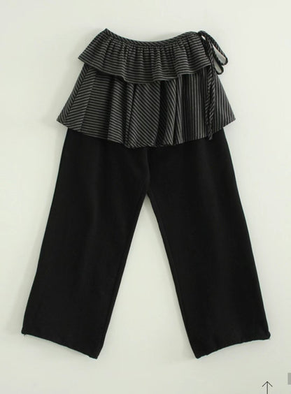 可拆除條紋裙擺寬褲 Striped Wide Pants With Detachable Hem