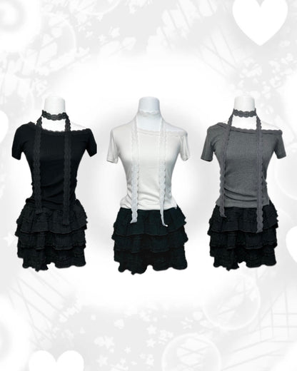 蕾絲掛頸露肩上衣 Halter Neck Lace Off-Shoulder Top