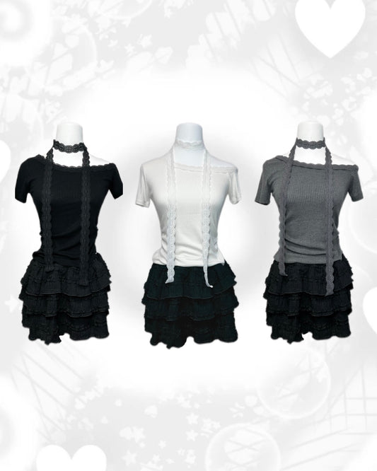 蕾絲掛頸露肩上衣 Halter Neck Lace Off-Shoulder Top