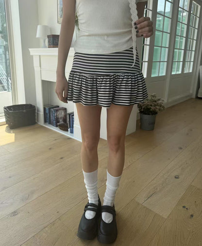 復古條紋皺摺短裙 Vintage Striped Pleated Skirt