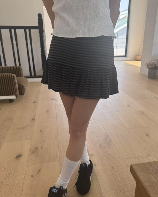 復古條紋皺摺短裙 Vintage Striped Pleated Skirt