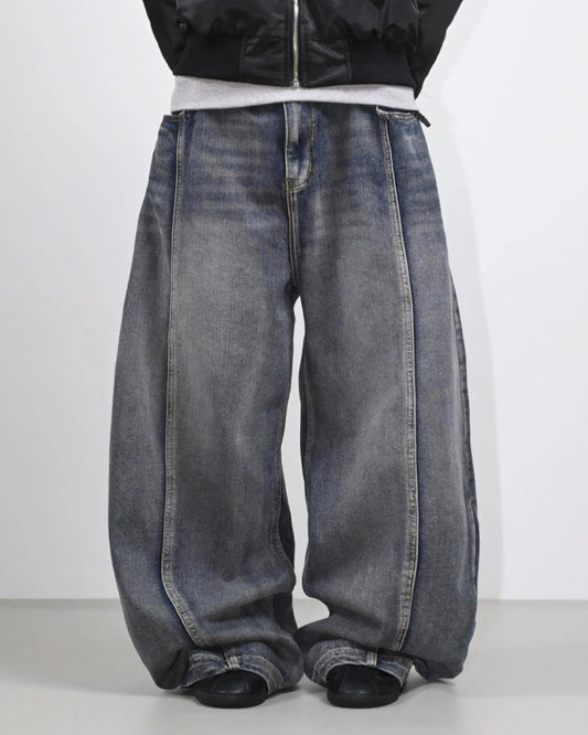 【Unisex】水洗牛仔寬褲 Washed Wide Denim Pants